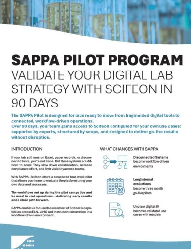 SAPPA brochure cover – 90-day ELN and LIMS pilot for real lab workflows