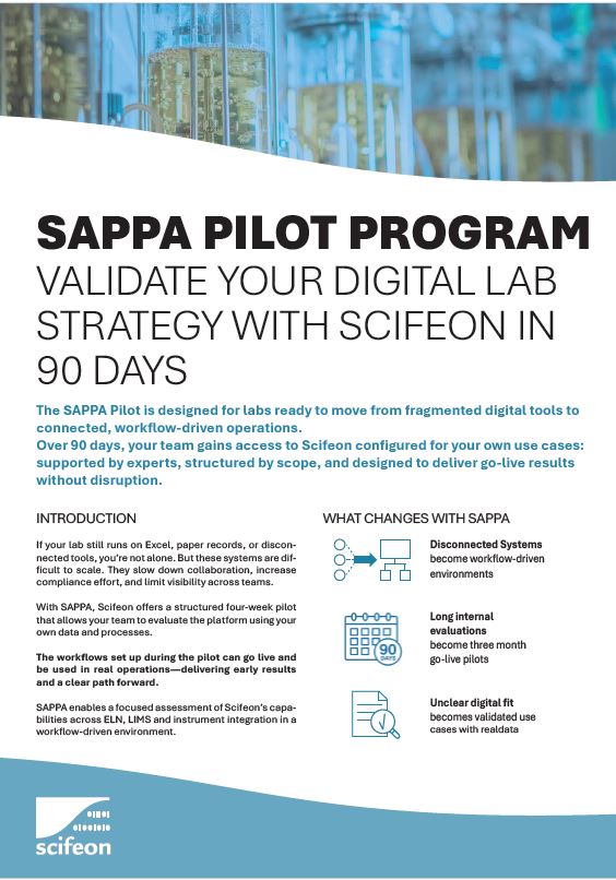 SAPPA brochure cover – 90-day ELN and LIMS pilot for real lab workflows